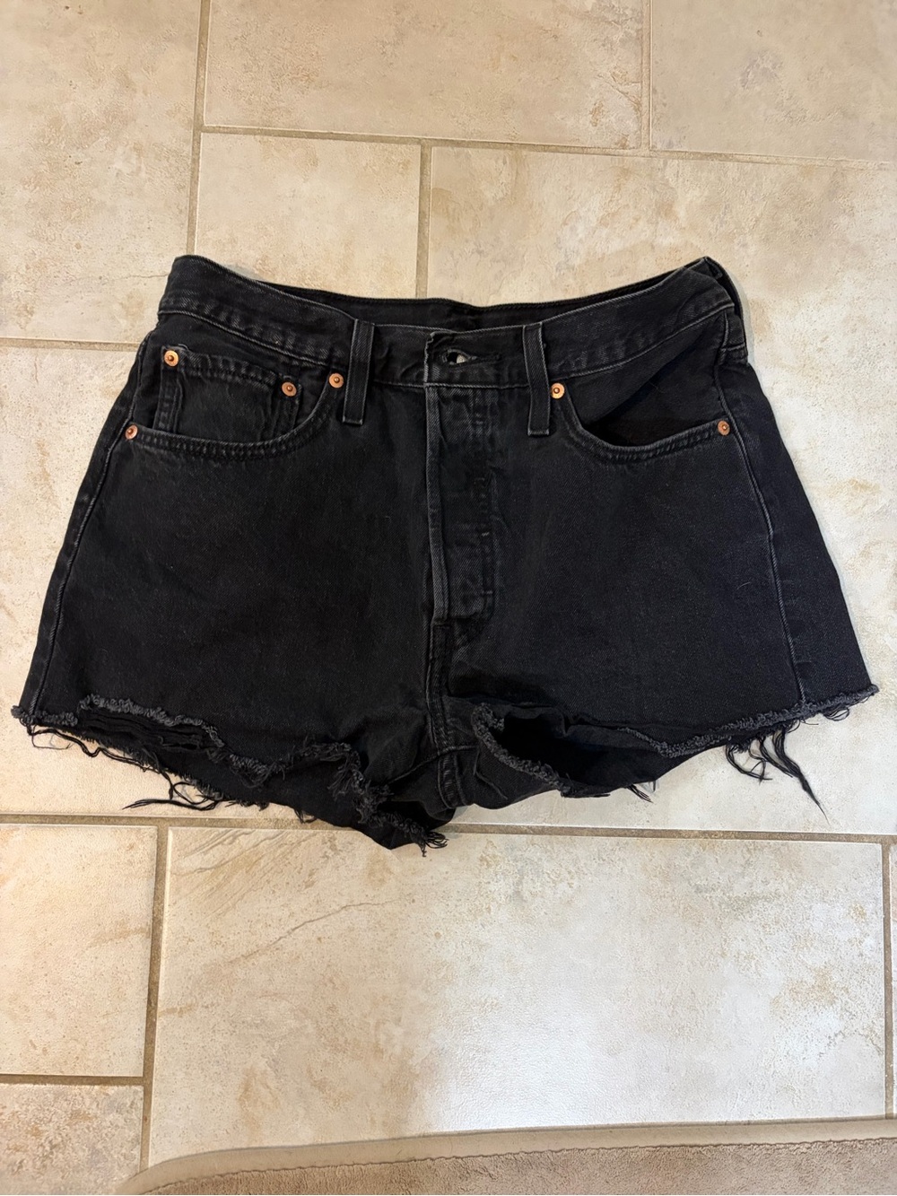 Levi's 501 Black Raw Hem Denim Cutoff Shorts